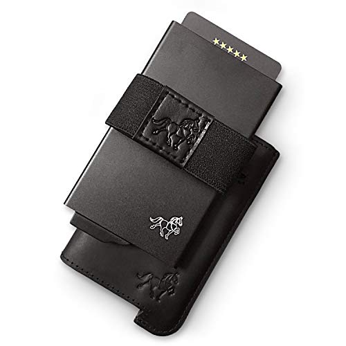 Smart Minimalist Wallet by Archaon – Modern RFID Leather Covered Slim Credit Card Holder Wallets for Men with Gift Box (Noir Black 2020 Leather Edition)