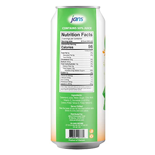 Image of Jans Golden Lime Juice Calamansi Drink (16.9 oz Cans, 12-Pack) - Philippine Kalamansi Citrus Beverage - Natural Lemoncito Yuzu Style Lime Drink, Lemon, Orange, Tangerine, Citrus Substitute | From Pure Calamansi Extract