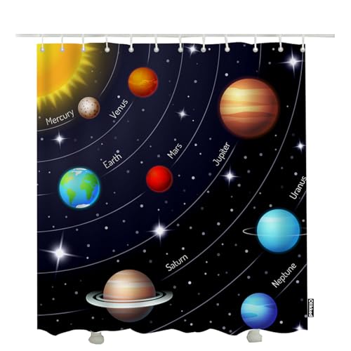 Olikked Universe Solar System Shower Curtain Set Space Planets Sun Earth Mars Jupiter Galaxy Shower Curtain Home Waterproof Polyester Fabric Bathroom Accessories 72x72 Inch
