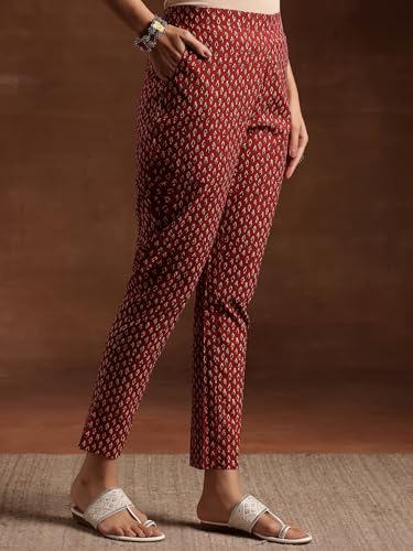 Image of Libas Womens Printed Cotton Straight Kurta with Trousers and Dupatta Suit