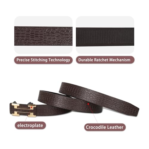 Image of Aurolran Men&Womens Leather Dress Belt Business Automatic Buckle Belt Color-Black Silver Gold