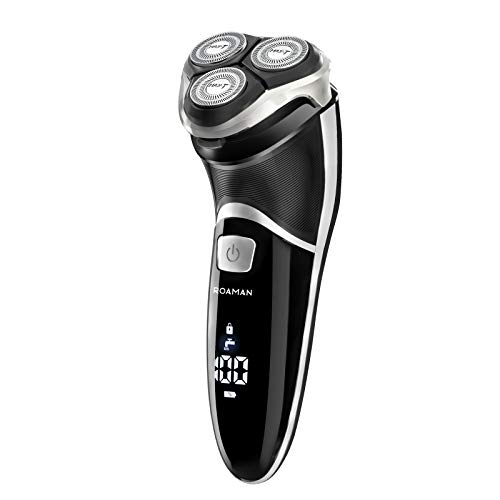 Men Electric Razor, ROAMAN Rechargeable Corded and Cordless Electric Shaver for Men with Pop-up Trimmer,Wet Dry IPX7 Waterproof,Wall Adapter 100-240v