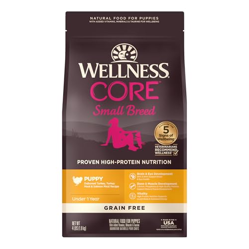 Wellness CORE Puppy Dry Dog Food, Small Breed, Grain-Free, High Protein, Natural, Turkey & Salmon Recipe, (4-Pound Bag)