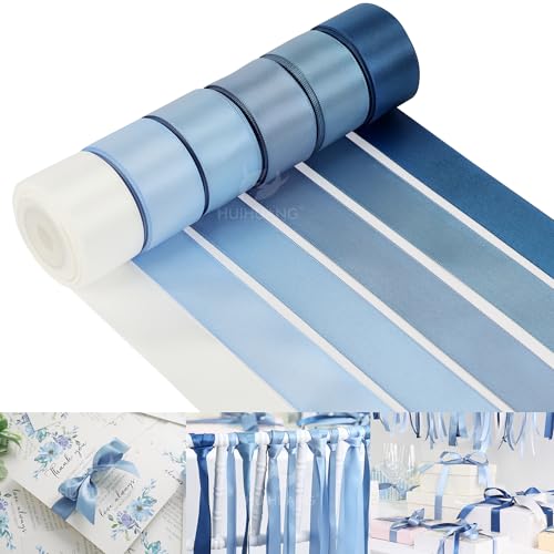 HUIHUANG Dusty Blue Ribbon Set Double-Faced Satin Ribbon