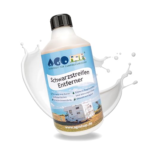 AGO® Schwarzstreifen Entferner, Polier-Reiniger für Wohnwagen, Wohnmobil & Camper, entfernt Regenstreifen & Grauschleier auf Lack & Kunststoff, 500ml