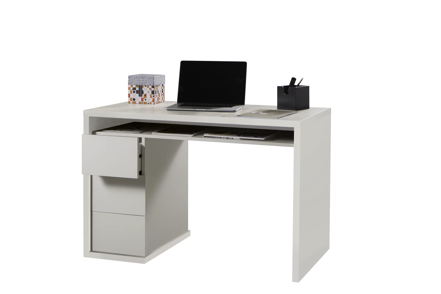 COMPOSAD | Scrivania della Linea MONETA con 3 Cassetti e 1 Vano, Scrivania PC, Scrivania con Cassetti, (LxAxP) 110x75x60 cm, Colore Bianco Laccato, Made in Italy