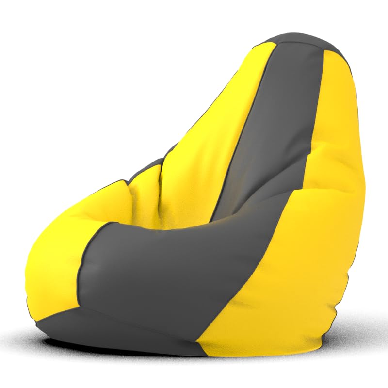 Image of Biggie Bean Bag 1Xl Bean Bag Chair with Beans Filled-Perfect for Living Room,Bedroom,Study-Sale Design(Regular-Dark-Grey Yellow)-Faux Leather