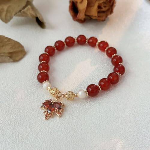 Thanksgiving Fall Bracelets for Women Red Crystal Maple Leaf Charms Bracelet Fall Beaded Stretch Bracelets Harvest Orange Brown Beaded Stretch Bracelets Autumn Party Favors Holiday Gifts4