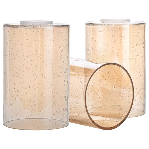 Image of 3 Pack Amber Seeded Glass Replacement Globe & Shade, 6-1 /16 inch Tall, 1-5 /8 inch Fitter, Bubble Effect Cylinder Glass Lamp Cover for Chandelier Pendant Light Wall Sconce Light Fixtures