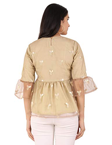 Image of UNFAKENOW Women Trendy Indo Western Casual wear Stylish Going Out Peplum Cotton top Ladies Floral Print Ruffled Plus Size Party net Tunic Long Bell Sleeve Pleated Fancy Nice top