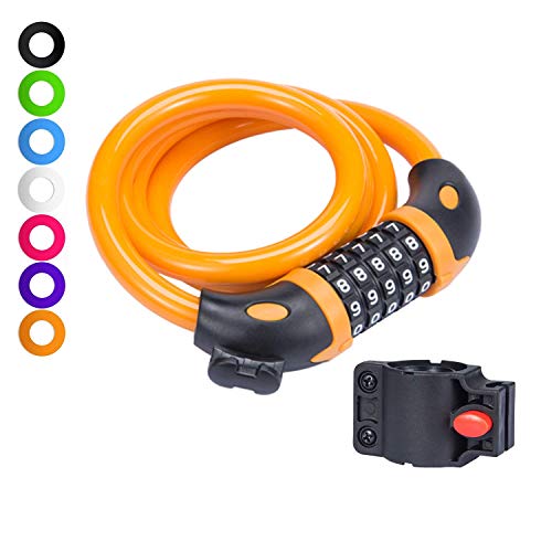 willceal Bike Lock Bicycle Chain Lock,with 5-Digit Resettable Number and Mounting Bracket,Combination Coiling Cable Lock Best for Bicycle Outdoors - 4 Feet x 1/2 Inch (Orange)