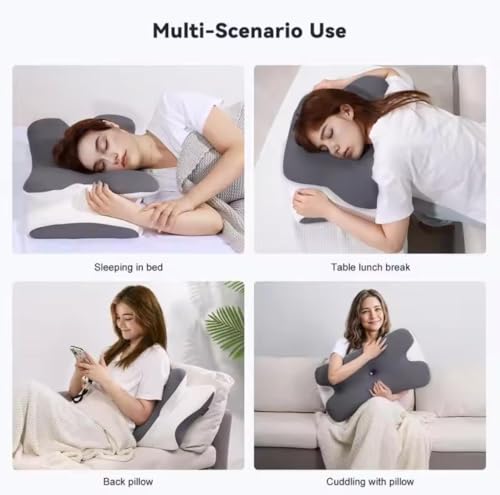 Image of SYSVENT The Future | Premium Memory Foam Neck Pillow for Orthopedic Support | Ergonomic Cervical Pillow for Tailbone, Sciatica & Lower Back Pain Relief | Breathable Cover | Navy Blue & White