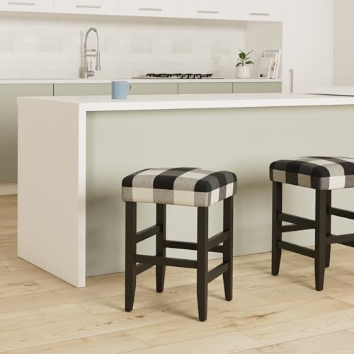 Image of HomePop Open-Back Counter Stool, 24-Inch, Black Plaid