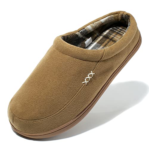 Image of NewDenBer Men's Warm Memory Foam Suede Plush Fleece Lined Slip on Indoor Outdoor Clog House Slippers