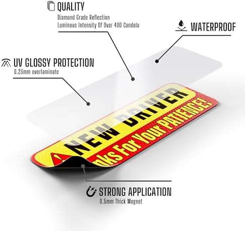 ASSURED SIGNS New Driver MAGNETIC Sign for Car, 3-Pack, 9.72" x 3.24" - 3