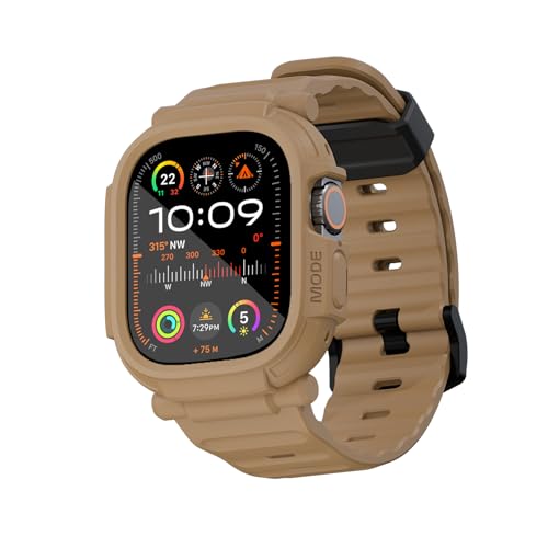 elkson Made for Apple Watch Ultra 2 1 Band case 49mm Screen Protector Tempered Glass, Quattro Pro Series Rugged for iWatch bumper strap Military Grade Durable Protective Cover Shock Proof Brown Tan