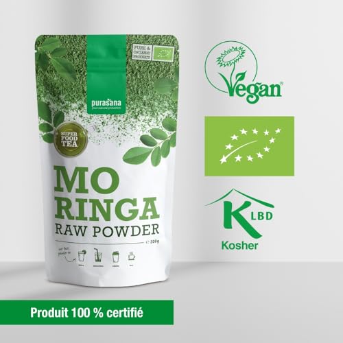 Purasana® Moringa Pulver Bio - 200g, Hochwertiges Superfood, Reich an Proteinen und Antioxidantien, 100% Vegan und Bio-zertifiziert, Ideal für Smoothies, Tees und Säfte – Bild 7