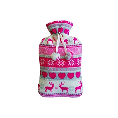 Bouillotte 2000ml UKKO avec housse tricotée lavable et amovible rose