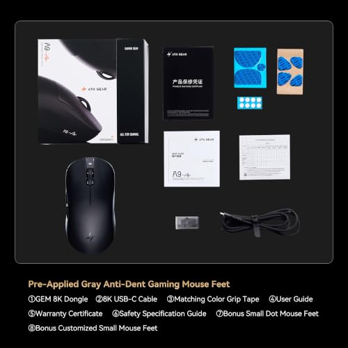 Image of ATK Dragonfly A9 Air+ Wireless Gaming Mouse, PAW3955 Master Sensor, DPI up to 50,000, 47g Lightweight, 8K Polling, 300 Hr Battery Life, All-New Nano Coating, Dual-Mode 2.4G /Wired - Shadow White