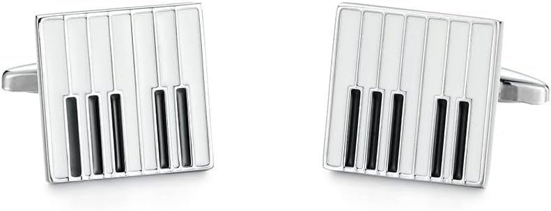 Piano Key Cufflinks for Men Formal | Music Theme Silver Enamel Cufflink Set | Luxury Formal Wedding Office Party Accessories | Music Lover Gift for Husband Groom Father Musician Artist Men’s Jewelry-image-36
