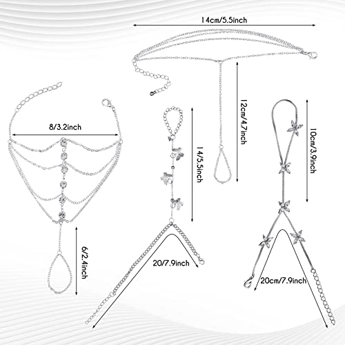 8 Pieces Hand Chain Set Ring Bracelet Ring Hand Chain Crystal Finger Chain Bracelet Bohemian Hand Jewelry for Women Valentine's Gifts4