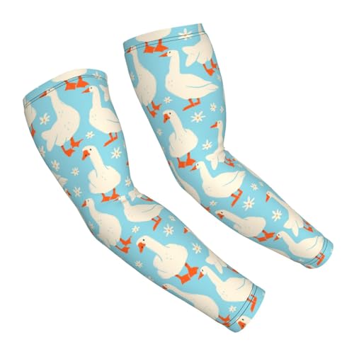 Salelf White Geese and Flower Arm Sleeves Cooling UV Sun Protection Sports Compression Sleeves for Men Women Golf Basketball Arm Sleeves
