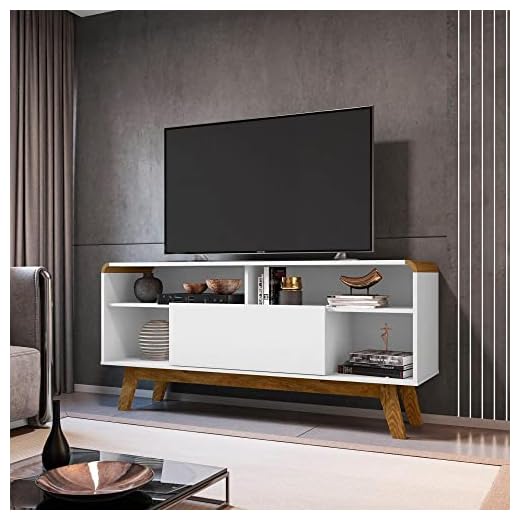 Rack Lazuli para Tvs 55 Polegadas Pés Madeira Maciça e Cantos Curvos Móveis Bechara Branco