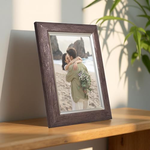 Image of GOLDEN PEACOCK 5x7 Inch Photo Frame - Antique Taupe Textured Finish | Premium Tabletop & Wall Hanging Picture Frame for Home Decor & Gifting