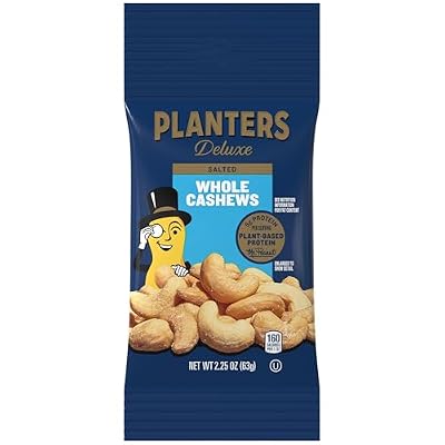PLANTERS Deluxe Cashews, Party Snacks, Plant-based Protein, 2.25 oz bag (12 Pack)