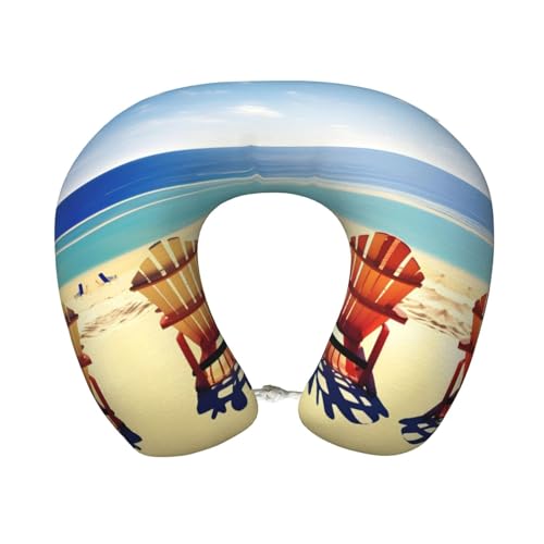 EdWal strandscen med stolar tryck minnesskum kudde, nackstöd kudde för smärtlindring lätt och bärbar nackkudde