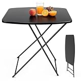 VINGLI Small Folding Table Portable, 18' Adjustable Height Personal Laptop TV Tray, Camping Table, HDPE Plastic Top with Steel Frame,Black