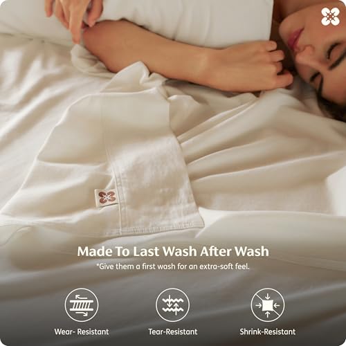 Image of Bedsure PureWoven 100% GOTS Certified Organic Cotton Sheets, Queen Size | Eco-Friendly, 17 inch Deep Pocket with Corner Straps, Luxury Hotel Soft, Breathable & Durable Sateen Bed Sheets, OEKO-Tex, Ivory