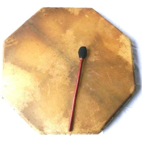 24" (60cm) Diameter Octagonal Shaman Drum, Natural Goatskin with Leather Covered Padded Beater Cover