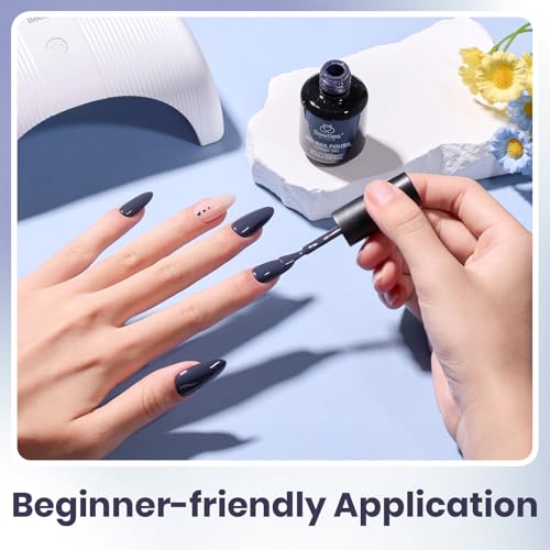 Image of Beetles Dark Grey Gel Polish - 15ML Crown Navy Blue Dark Gray Borealis Gel Polish Soak Off Nail Art Manicure Salon DIY Uv Lamp Fall Nail Design Decoration at Home