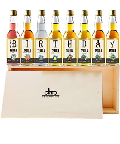 Birthday Tequila Tasting Gift Set - Gift for a Tequila Lover with 8 Different Flavours - Blanco | Anejo | Reposado - 40ml each (PACK of 8) - By IL GUSTO