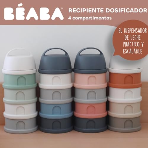 Miniatura 2 de Béaba Recipiente Dosificador De Leche En Polvo, Dispensador De Leche Bebé, Apilable, 4 Compartimentos, 100 Hermética, Fabricado En Francia Uso Evolutivo Como Caja De Snacks, Cotton White Sage Green