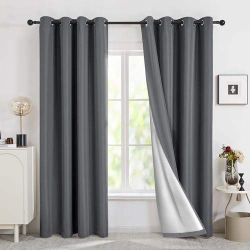 Deconovo Cortinas Termicas Aislantes Infantiles Niño de Salón Modernas con Forro 2 Piezas 140 x 180 cm Gris Oscuro