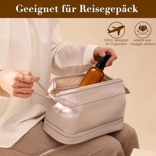 Maxumille 100ml Leer Glasflaschen Braun mit Aufkleber Trichter, 5 Stück Bernsteinfarbene Glas-Lotion-Flaschen mit Pumpspender, Lotionspender Braunglas Flasche mit Pumpe für Ätherisches Öle (5x100ml)