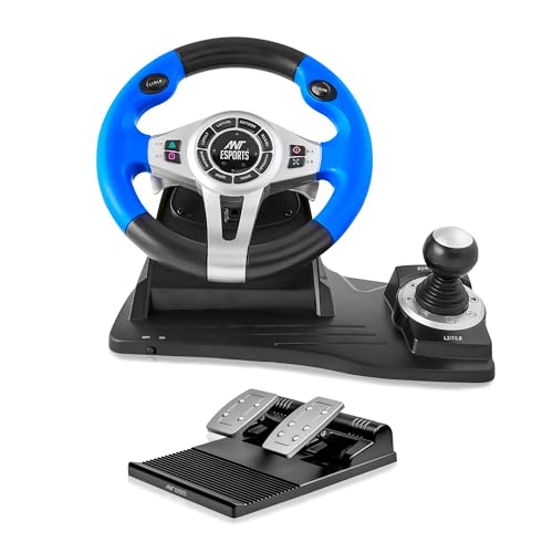 Image of Ant Esports GW185 Racing Wheel 270 Degree Universal USB Powered Car Sim Game Steering Wheel with Gear Shifter and Pedals for PC,Xbox One, PS3, PS4, Switch, Android TV Black Blue