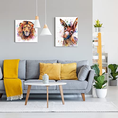 C8Busis Watercolor Donkey Wall Art Décor For Farmhouse, Animals Portrait Splatter And Splotches Modern Colorful Canvas Prints Paintings For Bathroom Living Room Kids Room Home Decoration, 12"X16" #TOP2