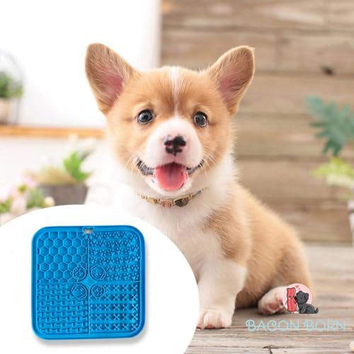 Tapete De Lamber Cães E Gatos Alimentação Lenta Com Ventosa Quadrado (Azul)