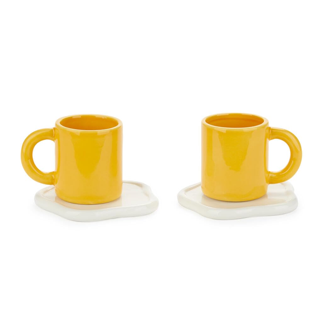Balvi Set tazzine da cafè Sunny Side Up Due tazze con piattini a forma di uovo fritto Ceramica