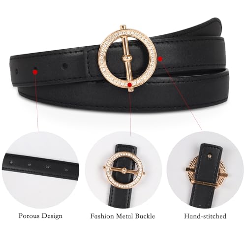 Image of Aurolran Women's Fashion Classic Metal Buckle Leather Belt with Jeans Dress