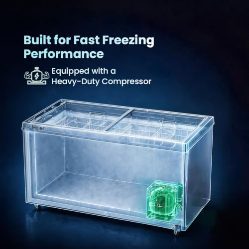 Image of Haier HFC-325G3, Glass Top Freezer, Single Mould Door & Frame, Anti-Rodent Body & Wire, Integrated Lock, with metal Liner inside and 70mm Puff Thickness (White)