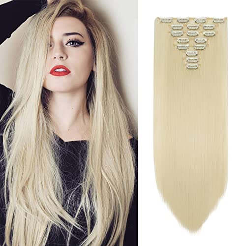 Cybelleza 70cm Extension a Clip Cheveux Naturel 8 Bands Extensions Cheveux Lisse Synthétique Clip in Hair Extension Postiche Longue Extensions de Cheveux...