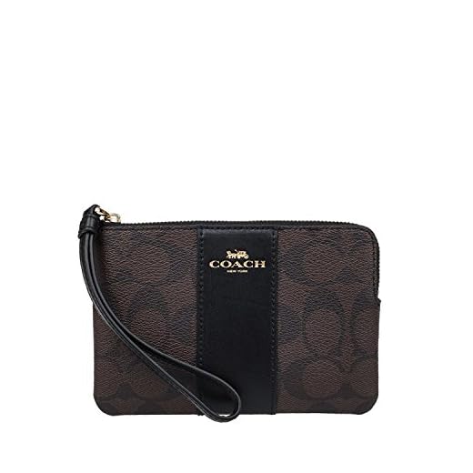 Coach F58035 Corner Zip Wristlet in Signature Coated Canvas Brown Black