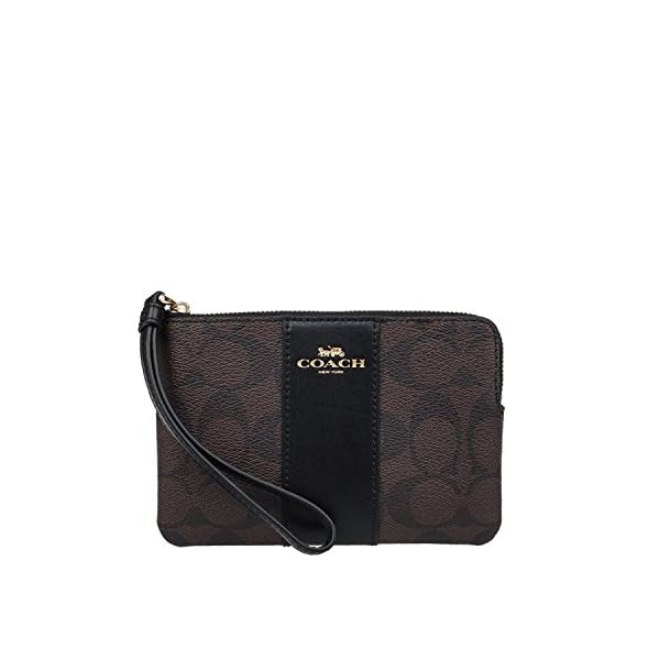 Coach F58035 Corner Zip Wristlet in Signature Coated Canvas Brown Black