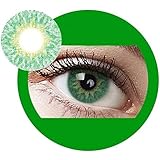 Party Green: Farbige Jahres Kontaktlinsen ohne Stärke mit Aufbewahrungsbox braun blau grün grau türkis weich als 2er Pack (2 Stück) angenehm zu tragen, perfekt für helle und dunkle Augen