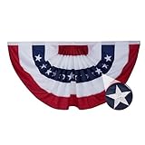 Amzflag American Bunting Flag 2X4 Feet Outdoor, Heavy Duty Embroidered Us Usa Buntings, Patriotic Half Pleated Fan Flag For 250Th Anniversary 4Th Of July Decoration Outside With 3 Brass Grommets