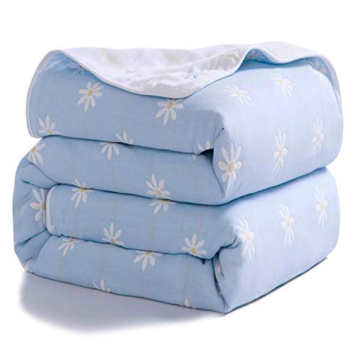 Umi. 六重ガーゼケット ダブル 綿100% 肌にやさしい 六重タオルケット 可愛い ふわふわ ホコリが出にくい 吸湿 抗アレルギー 防ダニ 防臭 ブルー